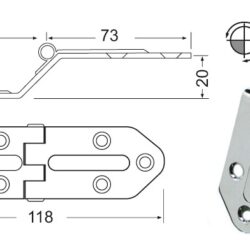 Cerniera inox sporgente 118x40 mm